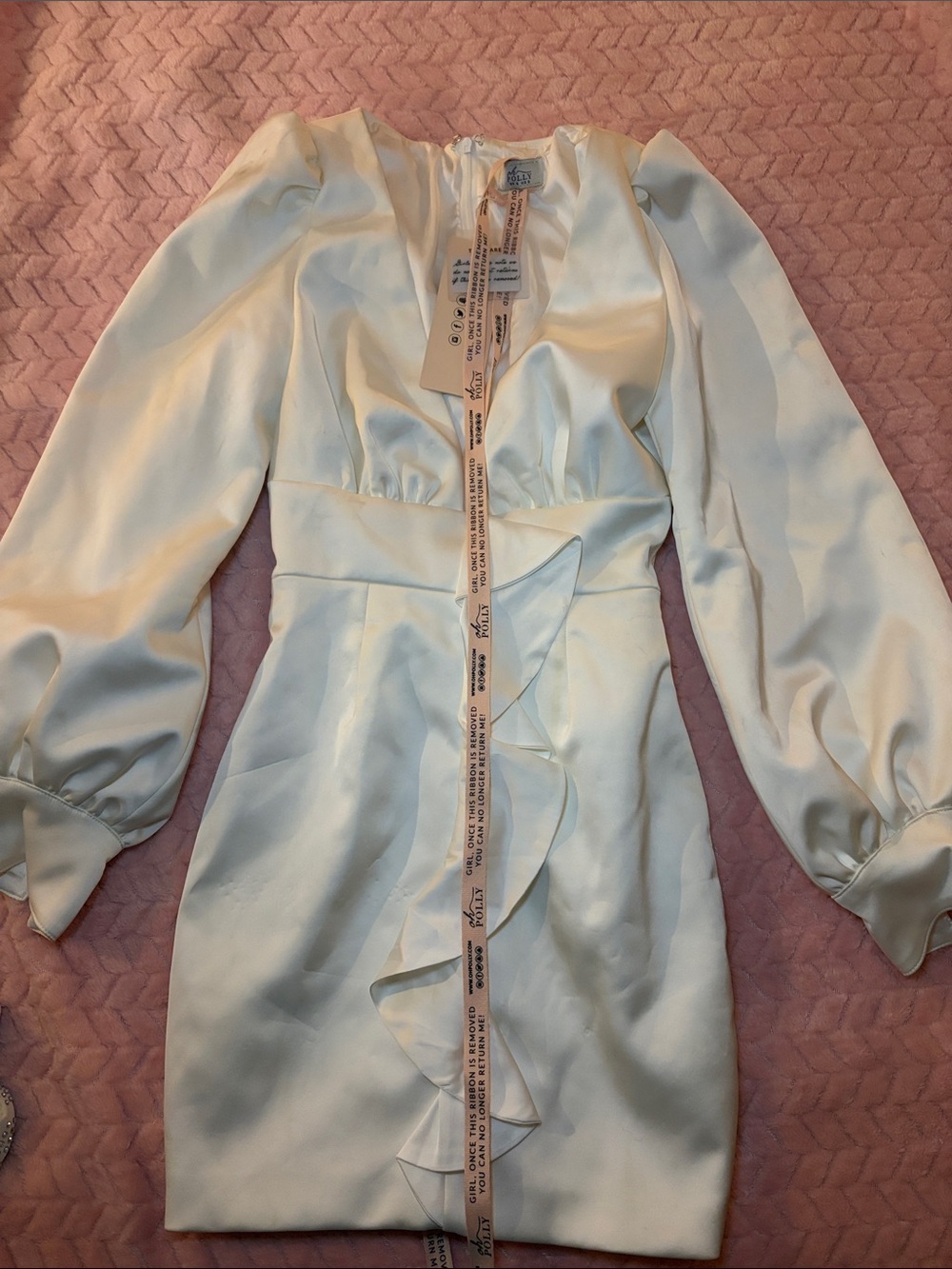 Oh Polly Ivory Long Sleeve Satin Mini Dress NWT